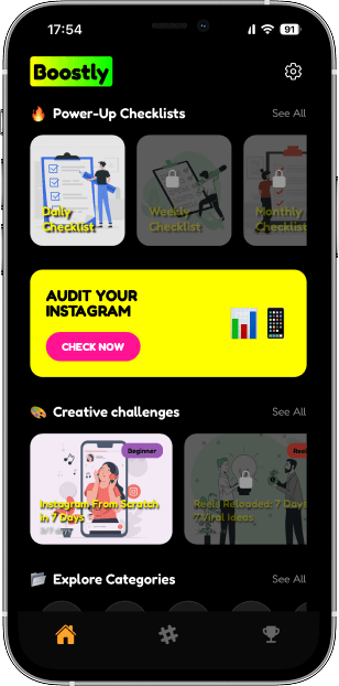 Boostly app - Instagram growth tools, checklists and creative challenges